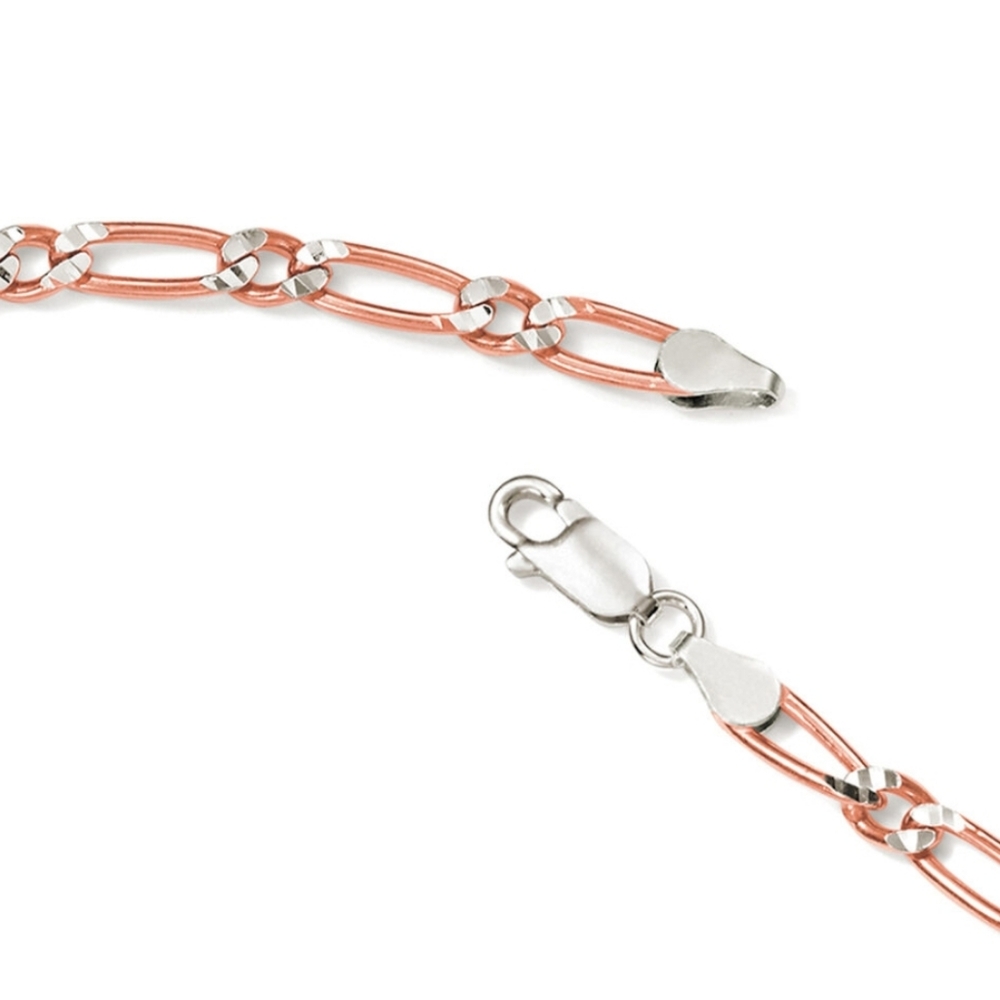 Ross Simons Diamond Cut Sterling Silver Rose Gold Figaro Bracelet - Picture 2 of 7